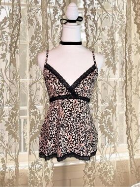 Vintage Y2K Grunge Leopard Print Lacey Cami Top